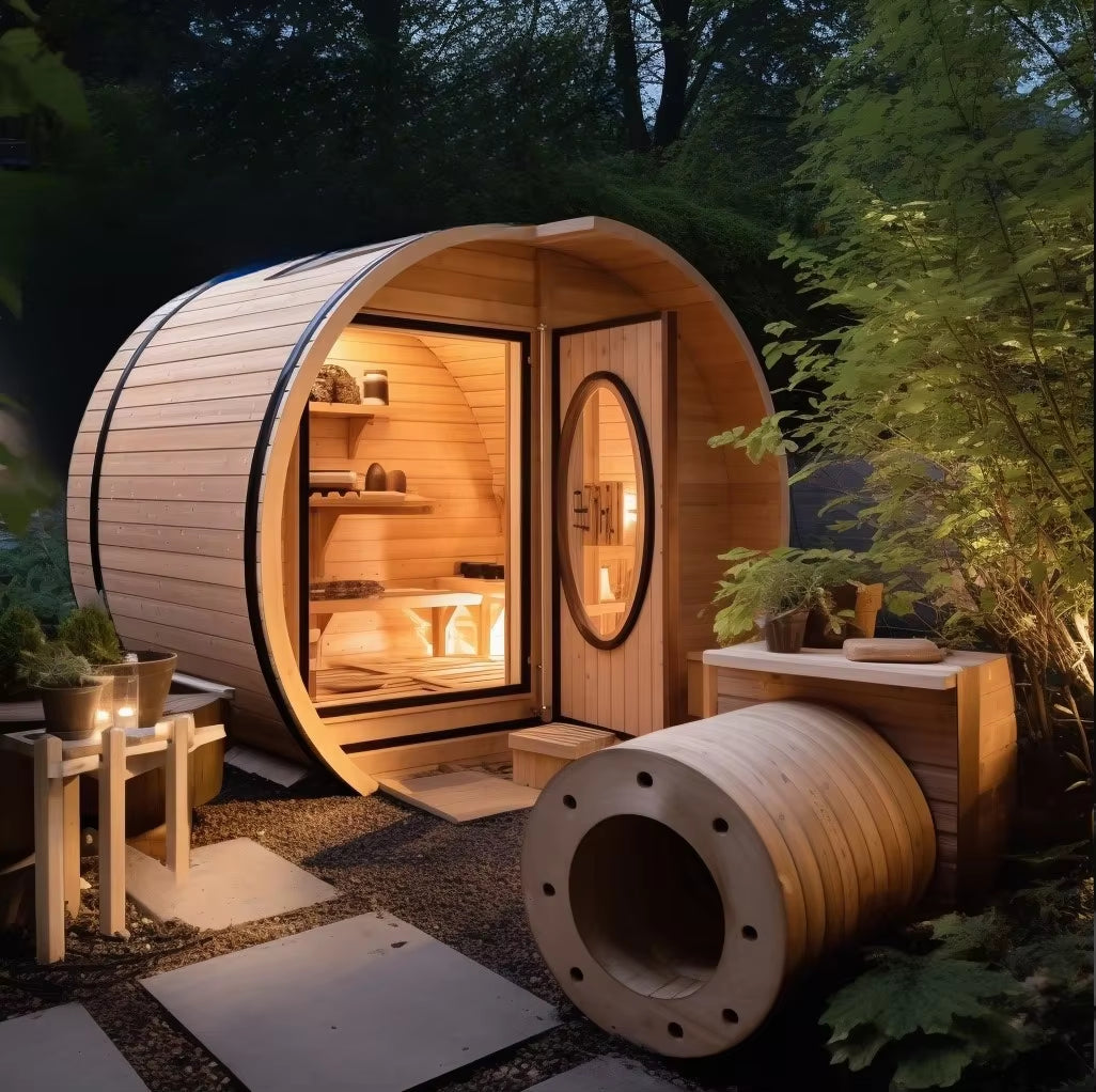 New Size Modern Sauna Rooms Solid Wood Red Cedar Traditional Outdoor Hammam Sauna Heater Rock Barrel