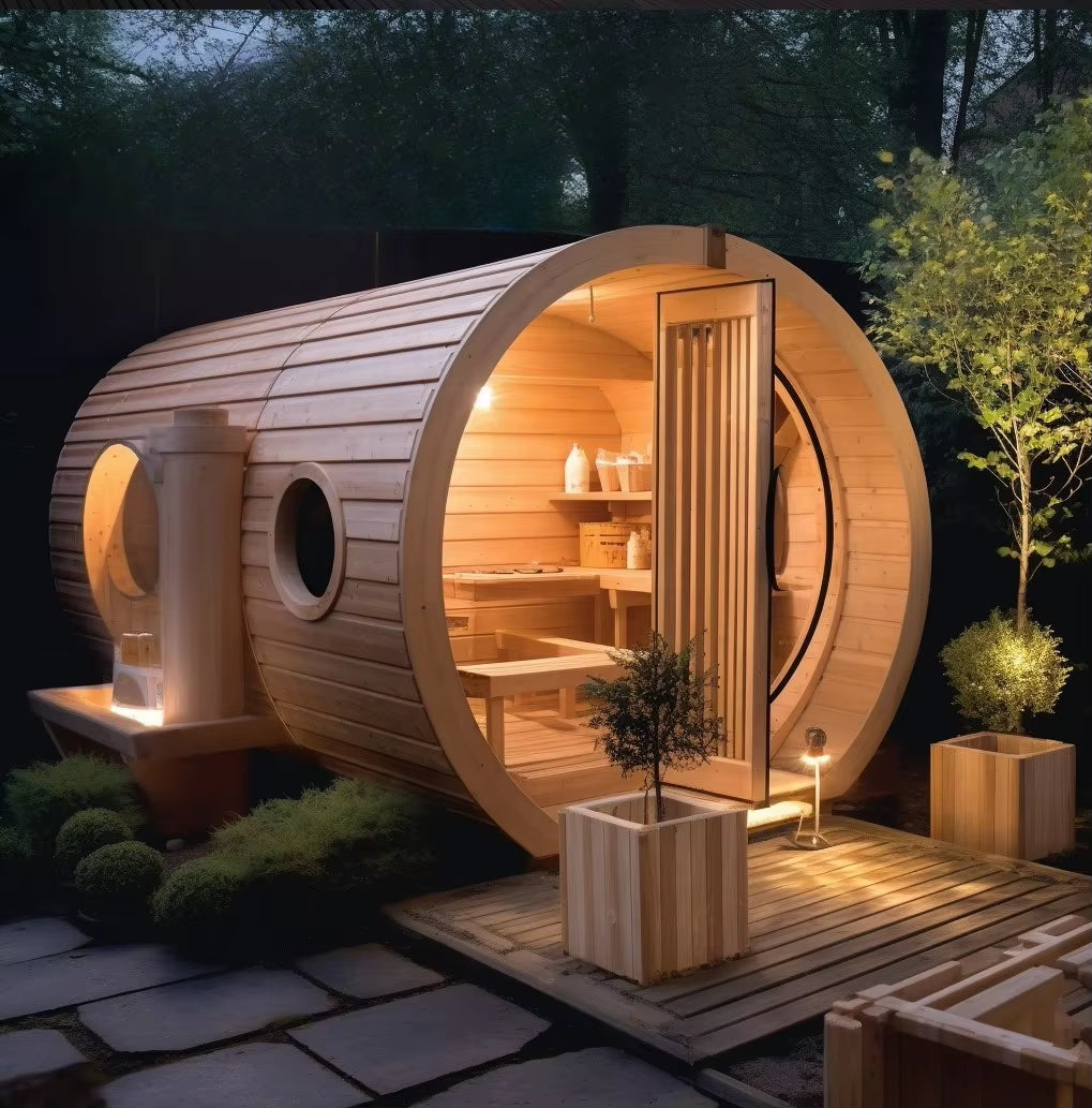 New Size Modern Sauna Rooms Solid Wood Red Cedar Traditional Outdoor Hammam Sauna Heater Rock Barrel