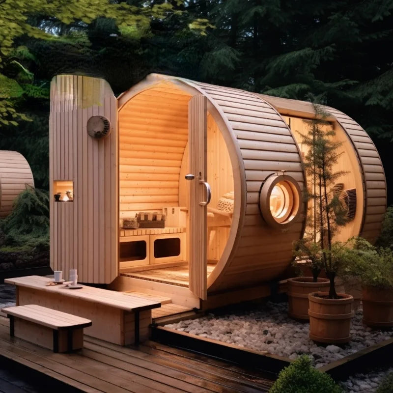 New Size Modern Sauna Rooms Solid Wood Red Cedar Traditional Outdoor Hammam Sauna Heater Rock Barrel