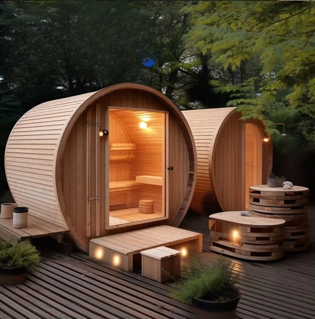 New Size Modern Sauna Rooms Solid Wood Red Cedar Traditional Outdoor Hammam Sauna Heater Rock Barrel